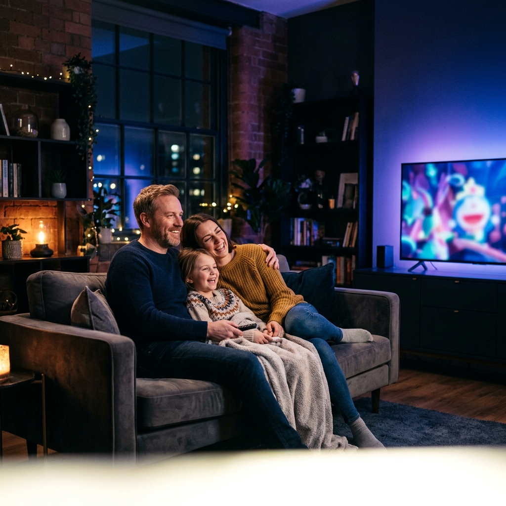 Family watching trimixiptv on TV