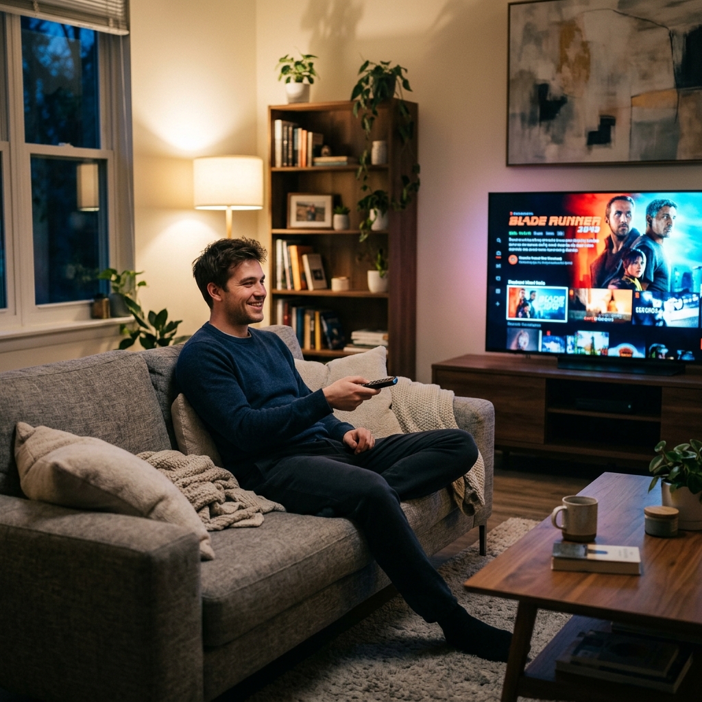 Man choosing trimixiptv plan on TV